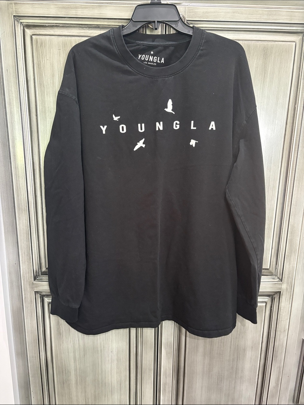 YoungLA Black Long Sleeve Tee with White Bird Logo